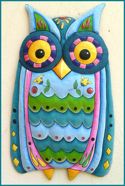 owl - painted metal wall decor